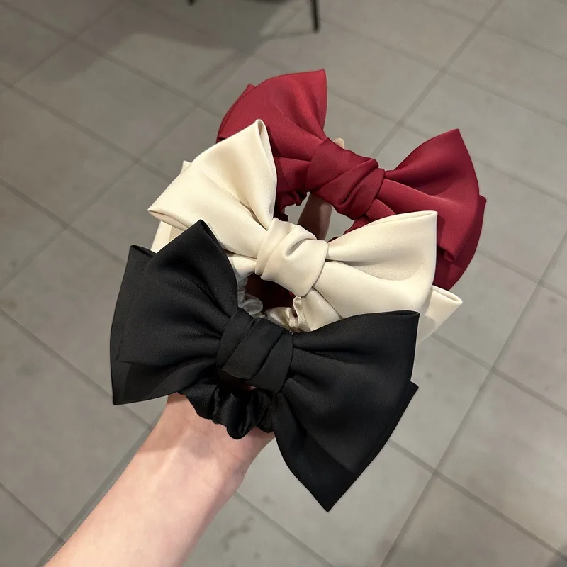 Einfachheit Elegante Satin Große Schleife Haar Seil für Frau Temperament Keine Schäden Haar Haar Seil Mode Mädchen Hohe Pferdeschwanz Scrunchie Image
