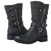 Schuhe frauen Leder Stiefel Retro Gürtel Schnalle Mittlere Waden Stiefel Runde Kappe 2023 Neue
