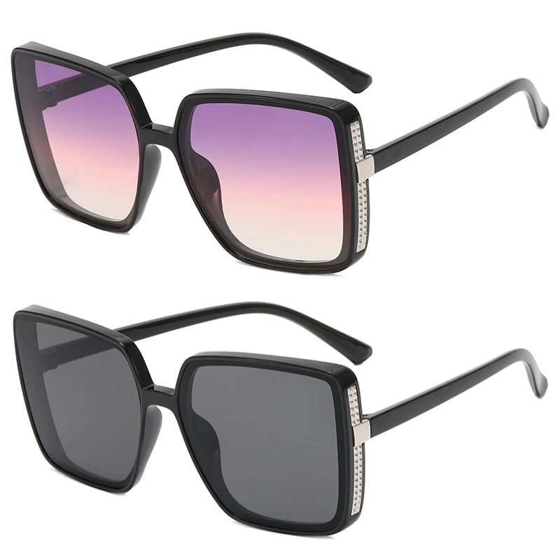 2PCS Schwarz Quadrat Übergroßen Sonnenbrille Frauen Großen Rahmen Bunte Sonnenbrille Weibliche Spiegel Unisex Gradienten Hip Hop Shades UV400