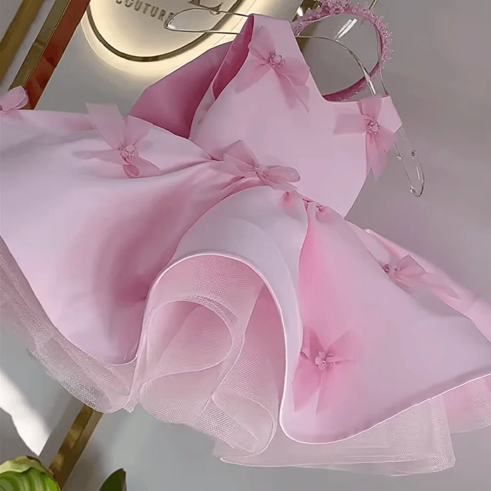 KLFLGT Kleinkind Baby Mädchen Geburtstag Party Kleid elegante Kleinkind Festzug Kleid formale Weihnachten rosa Schmetterling geschwollene Prinzessin Kleid Image