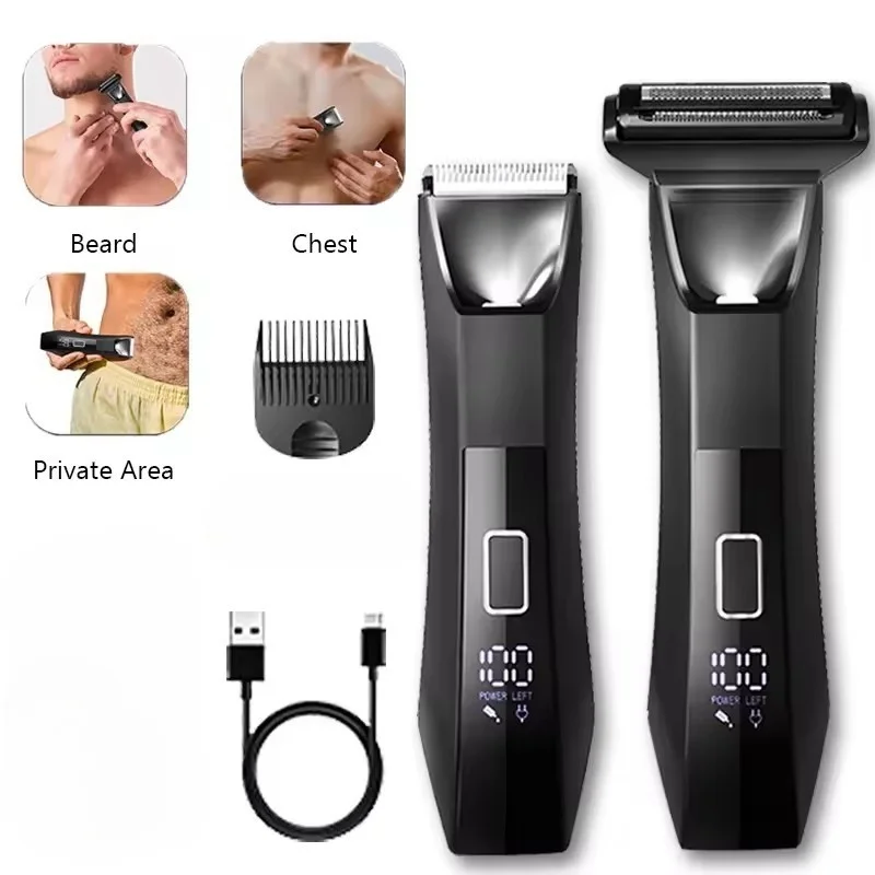 2-in-1 schmerzloser Gesichtsrasierer, Bikini-Körpertrimmer für Herren, IPX6, wasserdichter Balltrimmer, wiederaufladbarer Elektrorasierer Image