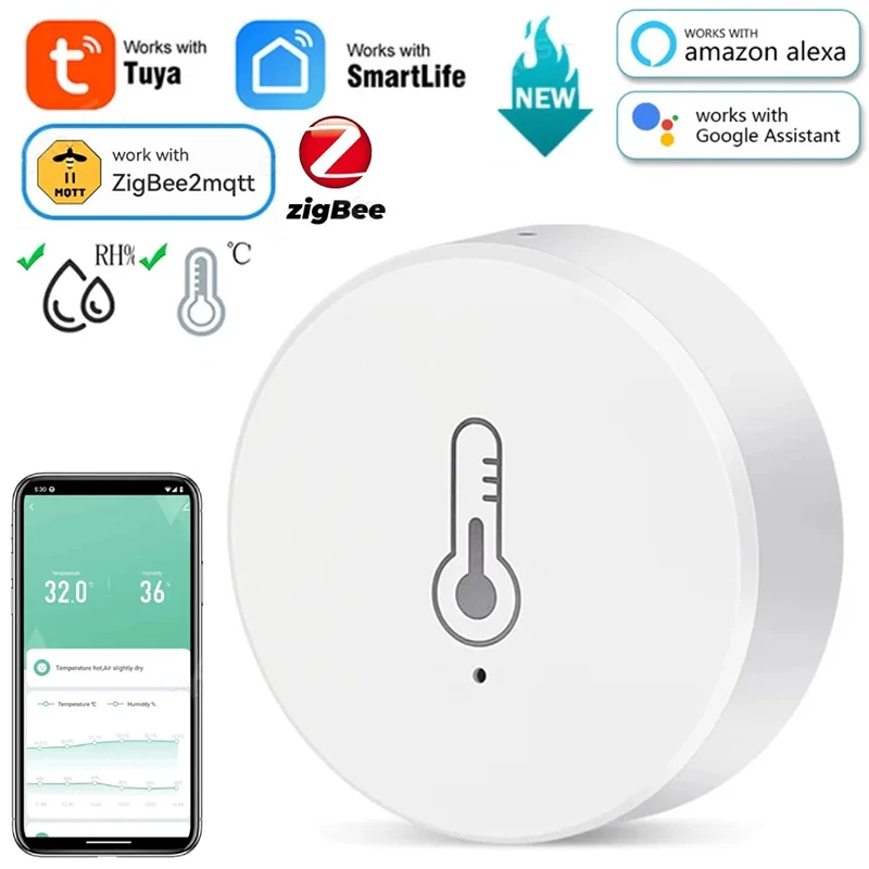 Tuya Smart WiFi Zigbee Temperatur- und Feuchtigkeitssensor Innenhygrometer Thermometer Smart Life Control über Alexa Google Home Image