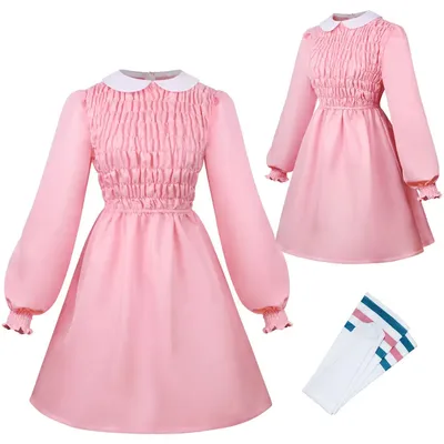 2-teiliges rosa Prinzessin-Lotus-Kleid Little Eleven Stranger Things Cos Kostüm Mädchen Kleid Image