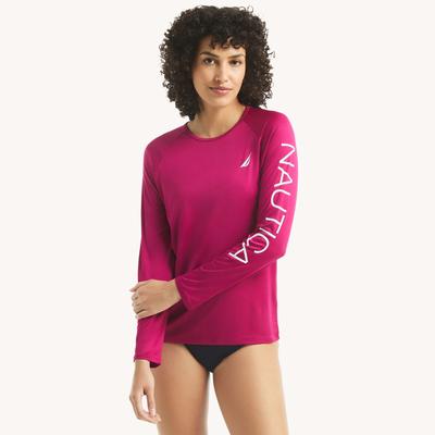 Nautica Women's Logo Long-Sleeve Rash Guard Swim Shirt Tomales Red, M