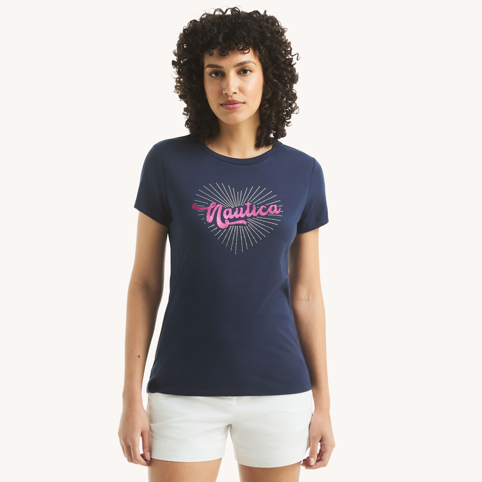 Nautica Women's Bright Heart Glitter Graphic T-Shirt 482 (Stellar Blue Heather), XXL