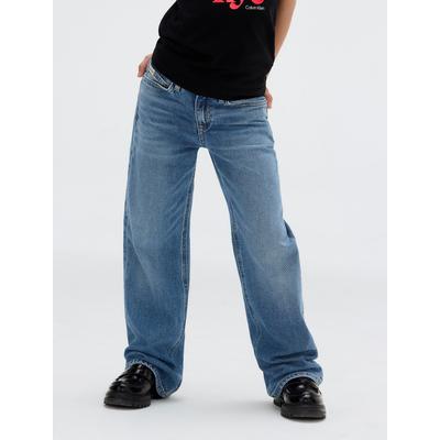 Weite Jeans CALVIN KLEIN JEANS "HR WIDE LEG AUTHENTIC BLUE DENIM", Mädchen, Gr. 16 (176), N-Gr, authentic denim, Denim/Jeans, Obermaterial: 99% Baumwolle, 1% Elasthan, unifarben, casual, weit lang, Jeans, für Kinder bis 16 Jahre, mit weitem Bein Image