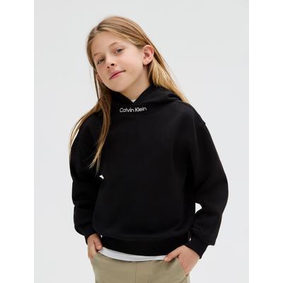 Kapuzensweatshirt CALVIN KLEIN JEANS "NECK EMBRO LOGO TERRY HOODIE", Jungen, Gr. 10 (140), schwarz (ck schwarz), Sweatware, Obermaterial: 100% Baumwolle, unifarben, casual, regular fit hüftbedeckend, Langarm Bündchen, Sweatshirts, für Kinder bis 16... Image