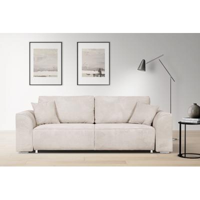 3-Sitzer INOSIGN "BEATRICE auch als Schlafsofa mit Bettkasten, B/T/H 250/107/92 cm", beige (creme), B:250cm H:92cm T:107cm, 100% Polyester, Sofas, wahlweise mit Bettfunktion, incl. 2 Zierkissen, Wellenfederung Image