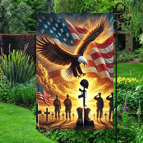 Bandiera da giardino del 4 luglio Festa dell'Indipendenza 12 x 18 pollici bandiere da giardino piccole bandiere da giardino aquila per esterni bandiere da giardino per tutte le stagioni