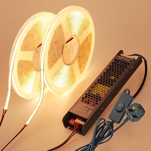Striscia LED COB da 24 V, 20 m (2 rotoli da 10 m), kit tagliabile, 11 W/m, 320 LED/m, CRI 93, luci a nastro LED con alimentatore per camera da letto, cucina, soggiorno, soffitto
