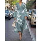 Per donna Abito maxi Abito a trapezio Casual All'aperto Uscire Vestibilità regolare Floreale Grafico Manica Lunga Scollo a V Blu Verde scuro Fucsia Verde Estate