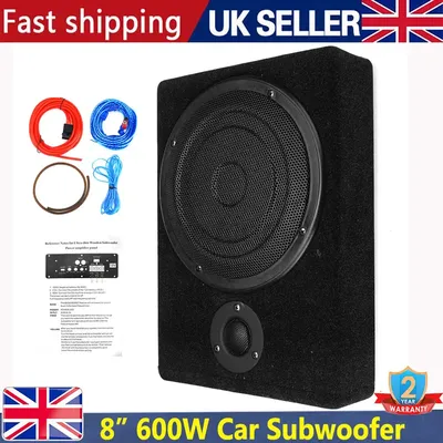 8Inch 600W Subwoofer Sub Bass Speaker Car or Truck Audio Slim Kit Under-Seat Powered Subwoofer Car Stereo Audio Speaker 30-100Hz