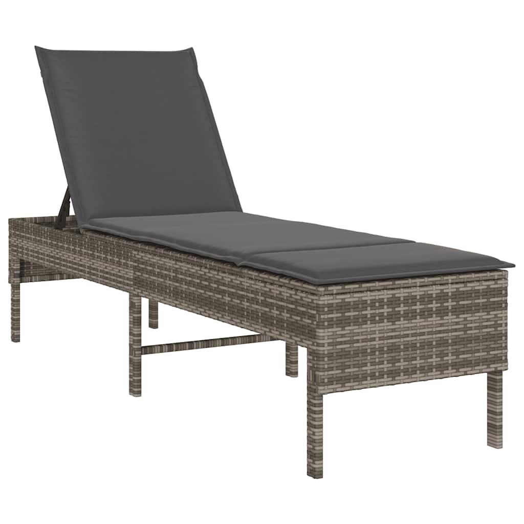 vidaXL Sonnenliege mit Auflage Grau 55x200x44 cm Poly Rattan Image