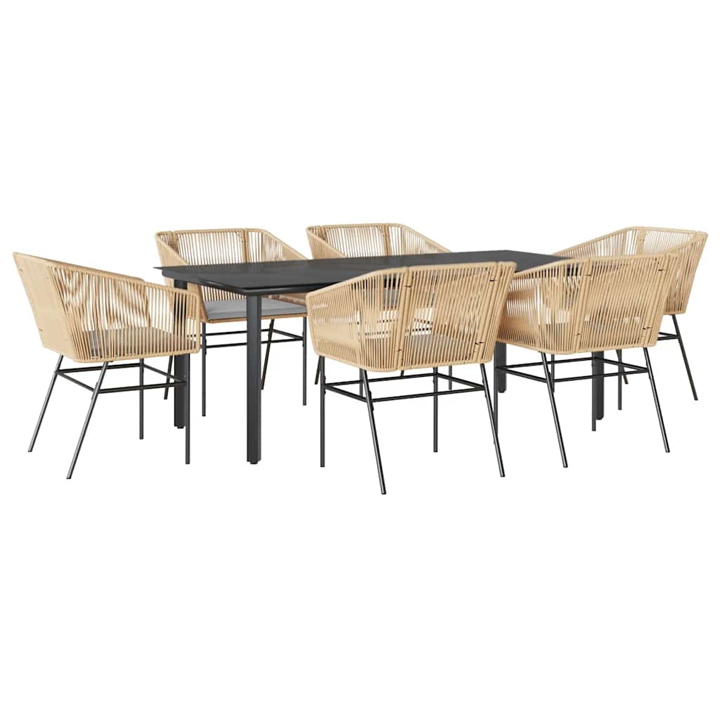 vidaXL 7-tlg. Garten-Essgruppe mit Kissen Braun Poly Rattan Glas Image