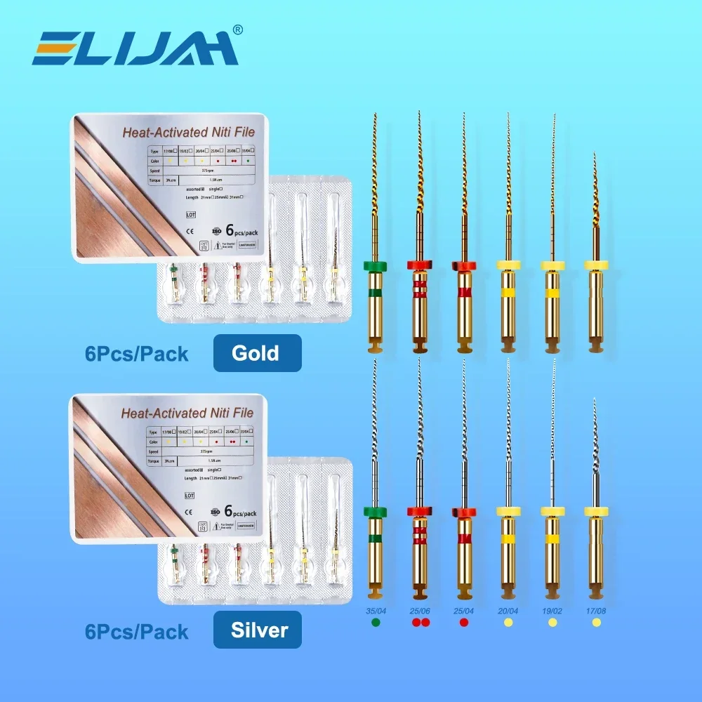 ELIJAH 6Pcs Dental Wurzelkanal Dateien Kegel Nadeln Endodontie Datei 25mm NITI Maschine Verwenden Wurzelkanal Material Zahnmedizin instrument Image