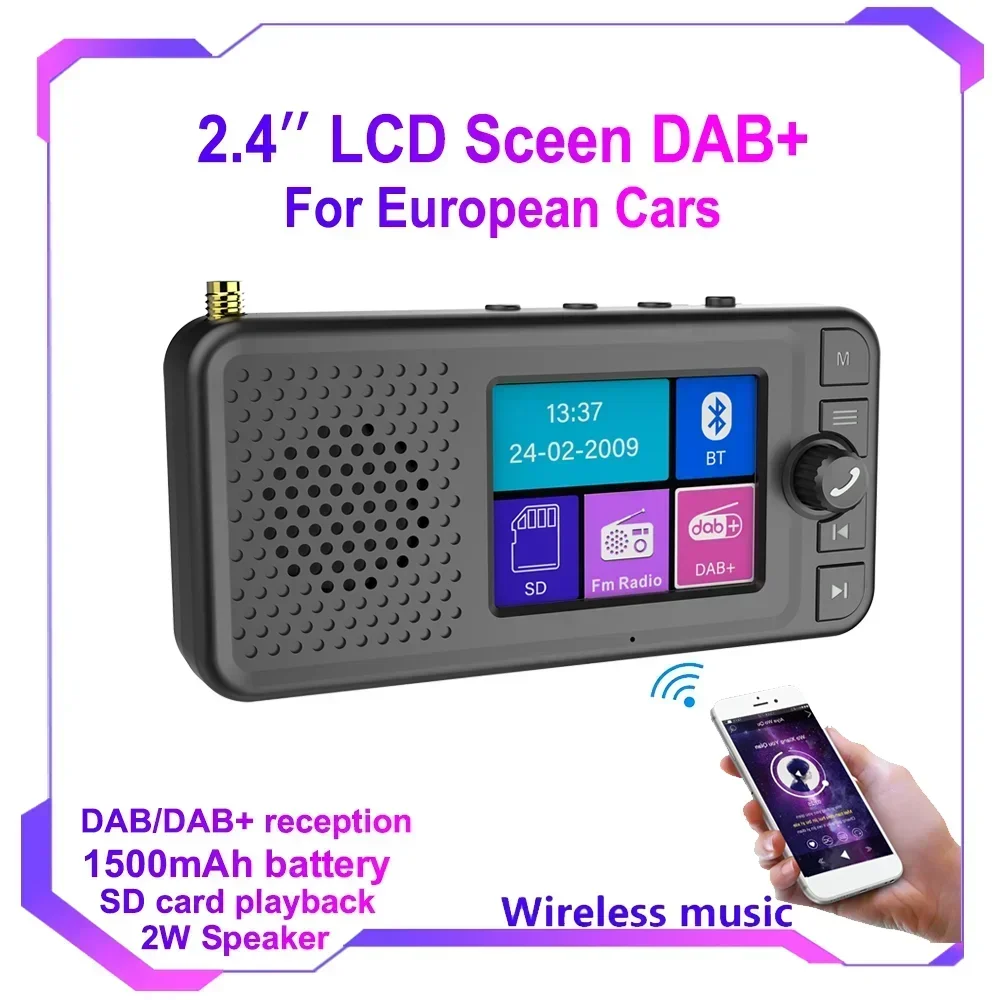 2,4 Zoll Farb-LCD DAB DAB+ Radioempfänger BT MP3-Player FM Auto Digitale Signalübertragung für europäische Autos oder Heimgebrauch 2025Neu Image