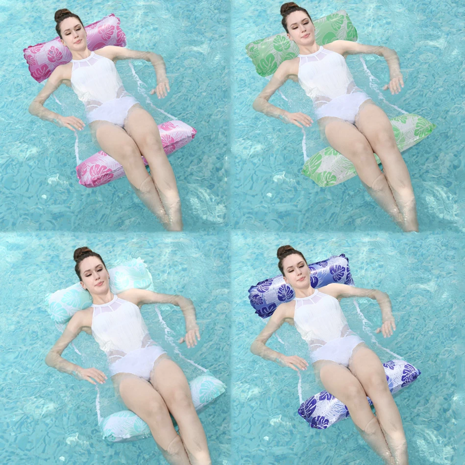 1 Stück doppelseitige diagonal gestreifte aufblasbare schwimmende Hängematte, verdicktes aufblasbares schwimmendes Schwimmfloß aus PVC, faltbar Image