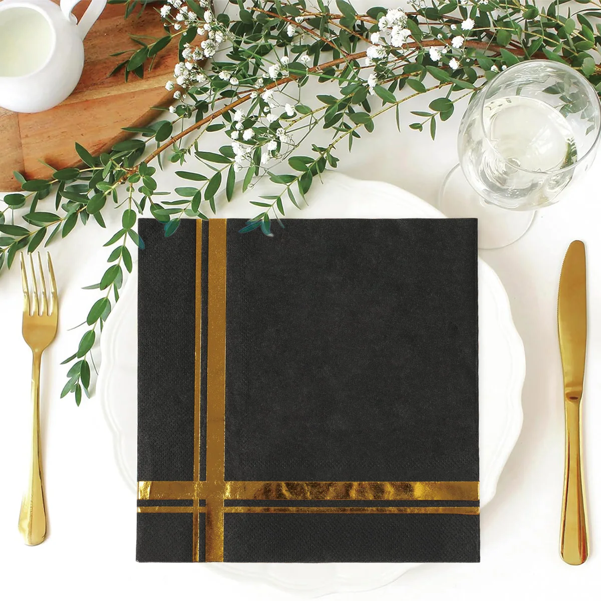 16 Stück Heißprägung Schwarz Gold Alles Gute zum Geburtstag Serviette Alles Gute zum Geburtstag Party Jahrestag Babyparty Esstisch Dekor Zubehör Image