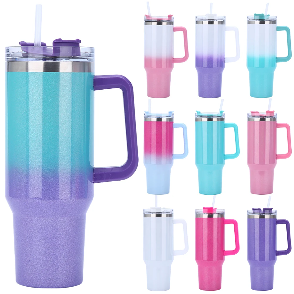 40 Unzen Stroh Doppels chicht isolierte Tasse mit Griff tragbare Wasser becher Edelstahl Sport wasser flasche für kalte heiße Getränke Image