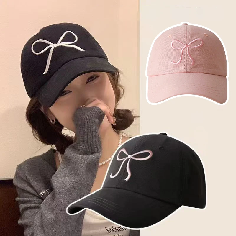 Süße Bowknot Stickerei Baseball Hut Für Frauen Einfarbig Koreanische Mädchen Schirmmütze Im Freien Weiche Baumwolle Snapback Sonnenblenden Hut Image
