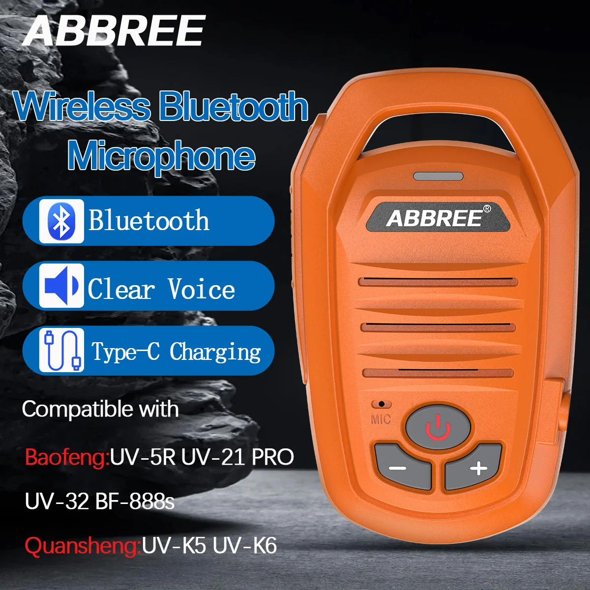 ABBREE Drahtlose Bluetooth Lautsprecher Mikrofon Handheld Mic Für Baofeng UV-28 UV-21 PRO UV-32 Quansheng UV-K6 TK11 Walkie Talkie Image