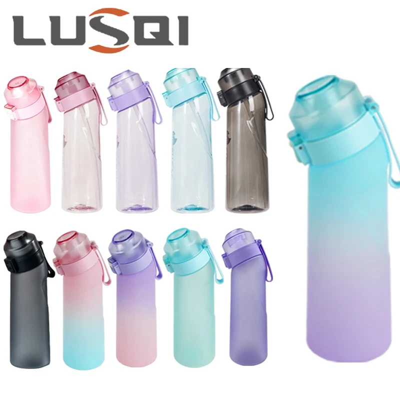 LUSQI 650 ml aromatisierte Farbverlaufswasserflasche mit 1 zufälligen Schoten, Sport-Strohbecher, Tritan für Outdoor-Sport, Fitness, BPA-frei Image