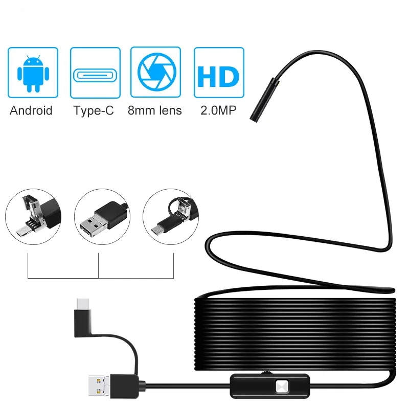 DDCAMERA 1080P USB-Endoskop-Inspektionskamera 3-in-1 USB/Micro-USB/Typ-C-Endoskopkamera Endoskop mit LED-Leuchten Image