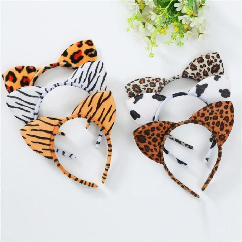 Neue kurze Plüsch Tiger Leopard Katze Ohr Stirnband süße Frauen Mädchen Kinder Party Festival fantastische Haar-Accessoires Haarband Image