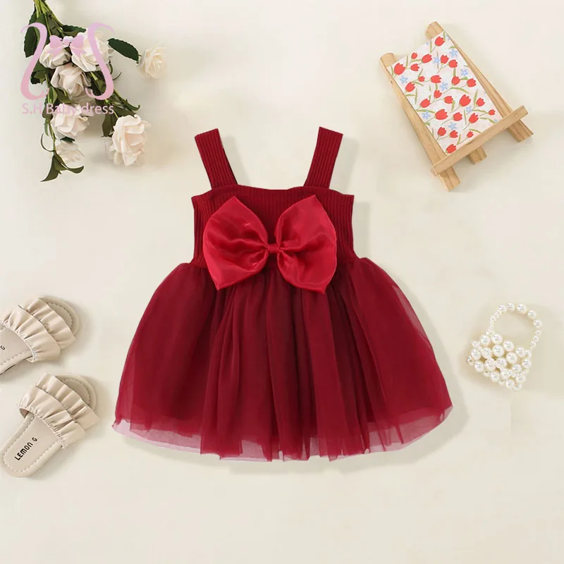 Infant Abendkleid Süße Schleife Neugeborenes Baby Mädchen Taufe Kleinkind Sling Mesh Puffy Taufe Geburtstag Party Prinzessin Kinder Tuch Image