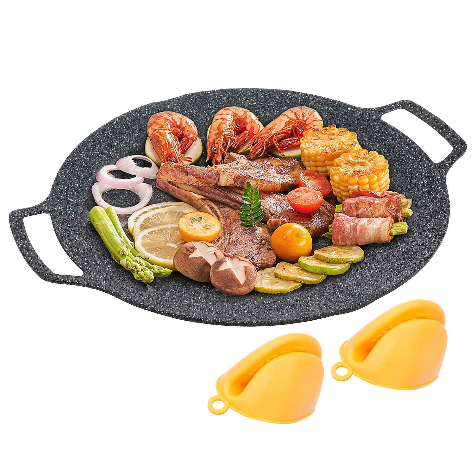 Gusseisen Braten Pan Koreanische Runde BBQ Bratpfanne Platte Antihaft Grill Koreanische Barbecue Grill Outdoor Tragbare Induktion Herd Pa Image