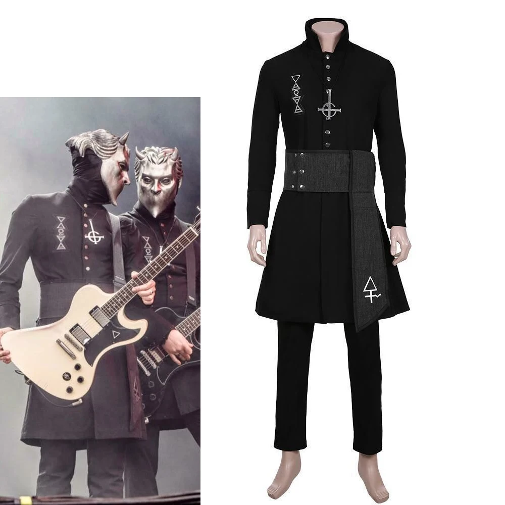 Band Ghost B.C. Cosplay Alpha und Omega Kostüm Schwarze Robe Hose Komplettset für Mann Halloween Cos Bühnenshow Outfit