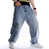 Große Größe 46, lose Jeans für Herren, Denim-Hose, gerade Tasche, Baggy, lässige Streetwear, Hip-Hop-Marke, blaue Cargohose mit weitem Bein