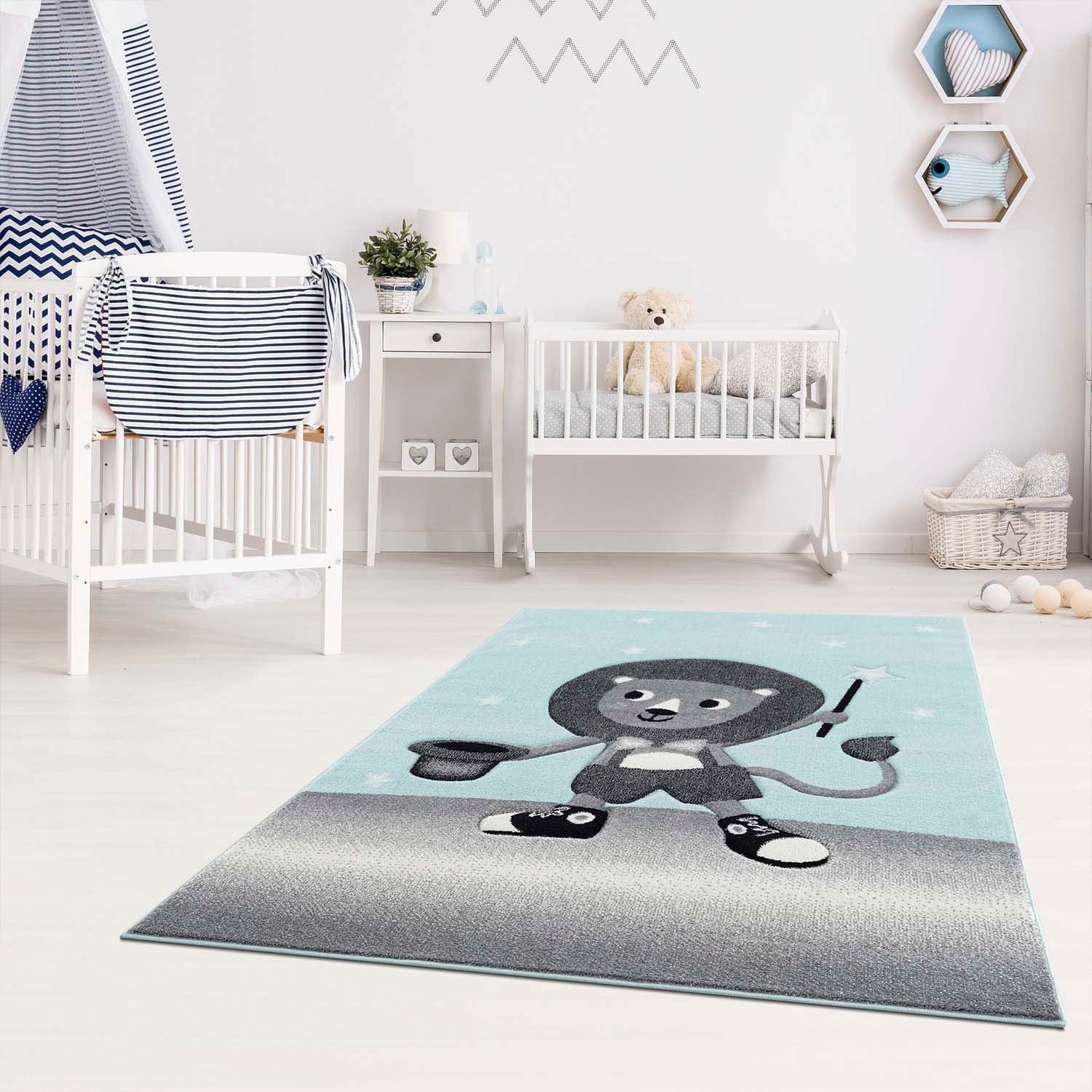 Kinderteppich CARPET CITY "Bueno Kids 9378", grün (mint), B:160cm H:11mm L:230cm, Polypropylen (PP), Teppiche, Kinderteppich, Spielteppich, Löwe, Boot, 3D-Effekt, Weicher Flor, Pflegeleicht