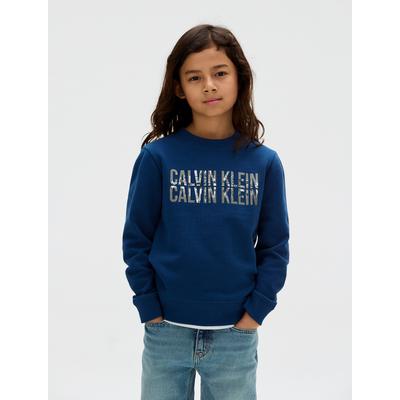 Sweatshirt CALVIN KLEIN JEANS "TERRY SEASONAL LOGO CN", Jungen, Gr. 12 (152), blau (blau jean), Sweatware, Obermaterial: 100% Baumwolle, unifarben, casual, regular fit hüftlang, Rundhals, Langarm Bündchen, Sweatshirts, für Kinder bis 16 Jahre,... Image