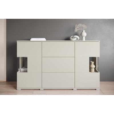Sideboard INOSIGN "Kenia", beige (kaschmir), B:150cm H:89cm T:39,5cm, FSC-zertifizierter Holzwerkstoff, Glas, Kunststoff, Hartfaserplatte, Sideboards, Sideboard mit 3 Schubladen, 6 Fächern, Glastüren, Breite 150 cm Image