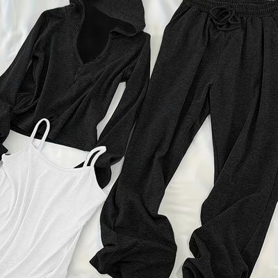 TEMU 2025 Spring Hoodie Sweatshirt And Casual Wide Leg Pants Set Three-piece Suit Image