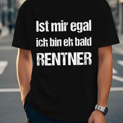 "TEMU Men's Fun German Quote T-shirt - "ich Bin Bald Renter" Bald Guy Joke Tee, Casual Summer Short Sleeve Top, White Polyester Shirt For Humor Lovers" Image