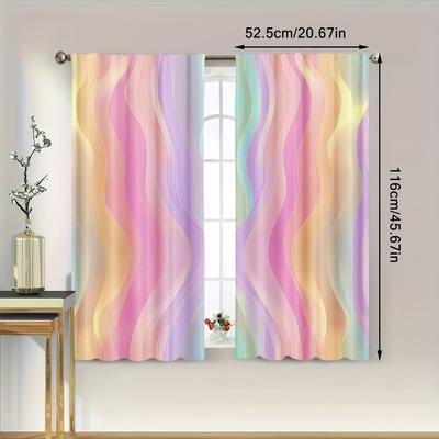 TEMU 2pcs Vibrant Rainbow Pattern Curtains - 100% Polyester, Easy-to-hang Rod In Pastel Colors For Bedroom & Living Room Decor, Semi-transparent Artistic Drapes, Curtains For Living Room Image