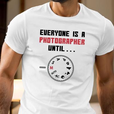 TEMU Men's 'everyone Is A Photographer' Graphic Tee - Casual Short Sleeve, Breathable Polyester, Summer T-shirt With Image