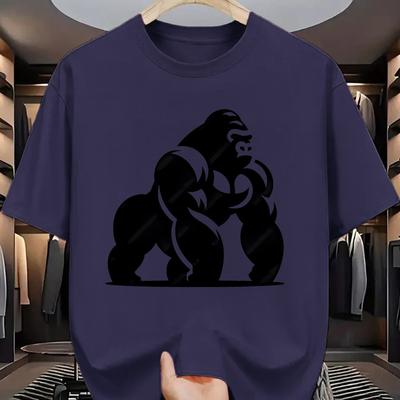 TEMU Men' Blue Casual Summer Graphic T-shirt - Print, Short Sleeve, Round Neck, Polyester, Machine Washable, Tshirt | Tee | Stretchable Material Image
