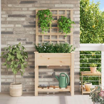 TEMU Garden Planter With Trellis & Shelf, 71x37x152 Cm, Solid Pine Wood Image