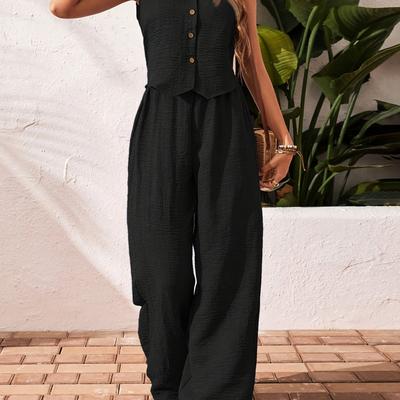 TEMU Yy0208101 Women' Color Sleeveless Vest And Straight Pants Two-piece Set T50 Image