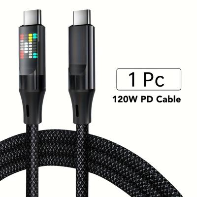 TEMU 1pc 120w Super Fast Charging Cable With Led Display, Usb Type C Charge Cable Suitable For Huawei, For Mobile Phone Image