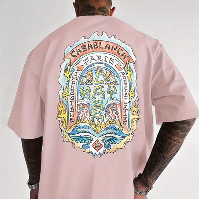 TEMU Casual Crew Neck T-shirt For Men, -friendly Fabric, Breathable Moisture-wicking, Stylish Geometric Pattern, Summer Casual Wear, Essential For Couples, Versatile Fashion Tee, Sweat-resistant Image
