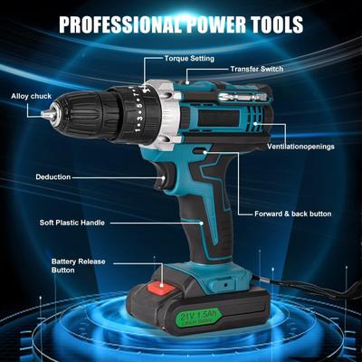 TEMU Impact Driver Set, Screwdriver Accessories, Torque, Hammer Drill Set, With Drill And Tool Case, 2-speed, Multitool Accessories Image
