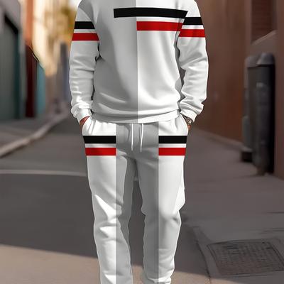 TEMU Cozy Men's Casual Outfit Set - Soft Long Sleeve Crew Neck Sweatshirt & Comfortable Joggers With Stylish , Machine Washable, , And Daily Lounging Image