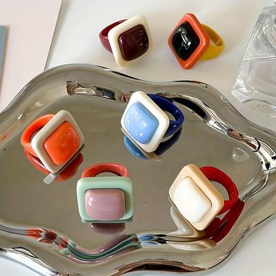 TEMU 6pcs Set Of New Fashionable Women's Stacked Rings, Minimalist Candy-colored Personality Ring Accessories Gift For Female Students, Suitable For , Parties, Gatherings, And Travel Image