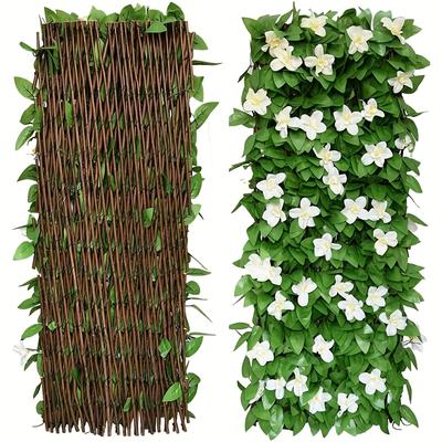 TEMU 6.56ft Expandable Artificial Ivy & Orchid Privacy Fence Panel - Adjustable Lifelike Greenery With Realistic White Orchid Flowers, Durable Vinyl Hedge For Outdoor Garden, Patio & Wedding Decor Image
