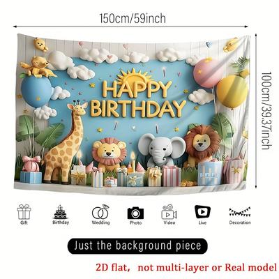 TEMU 1pc Birthday Animal Party Backdrop Banner Props Wall Ideal For Photo Booth, Birthday Celebration Supplies, Holiday Decorations, And Ornaments Easy To Hang For Indoor And Outdoor Use Image