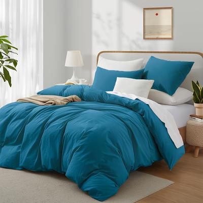 TEMU Soft And Comfortable Solid Color Bedding Set For Single Bed, 135x200cm Cotton Bed Sheet, And 80x80cm Pillowcase With Zipper Image
